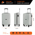 Silver cabin suitcase with telescopic handle and 4 wheels, shown from multiple angles