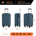 Polypropylene cabin suitcase in teal-blue with four spinner wheels and telescopic handle