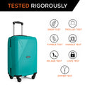 Teal cabin suitcase with telescopic handle and 4 wheels, front view