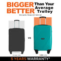 Teal cabin suitcase with telescopic handle and four rolling wheels