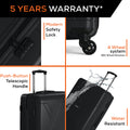 Black hard-shell luggage with telescopic handle and four-wheel 360-degree rotation, side view