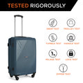 Hard-shell spinner suitcase in teal with telescopic handle and 4 wheels, front view