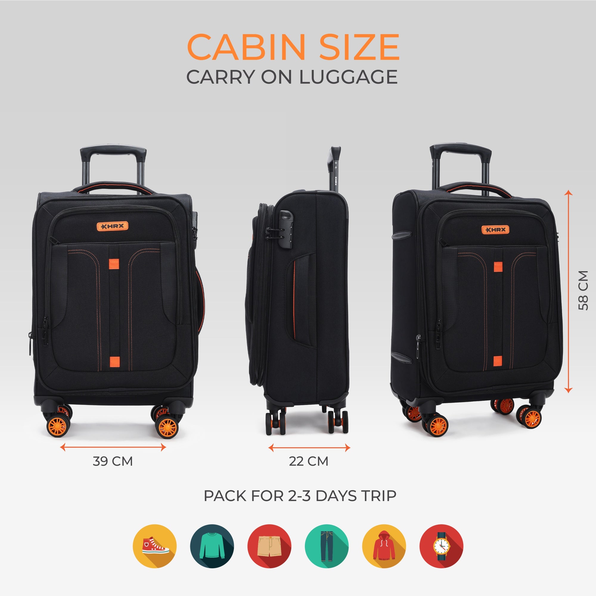 HRX Overdrive Spinner Trolley- Soft Body Luggage