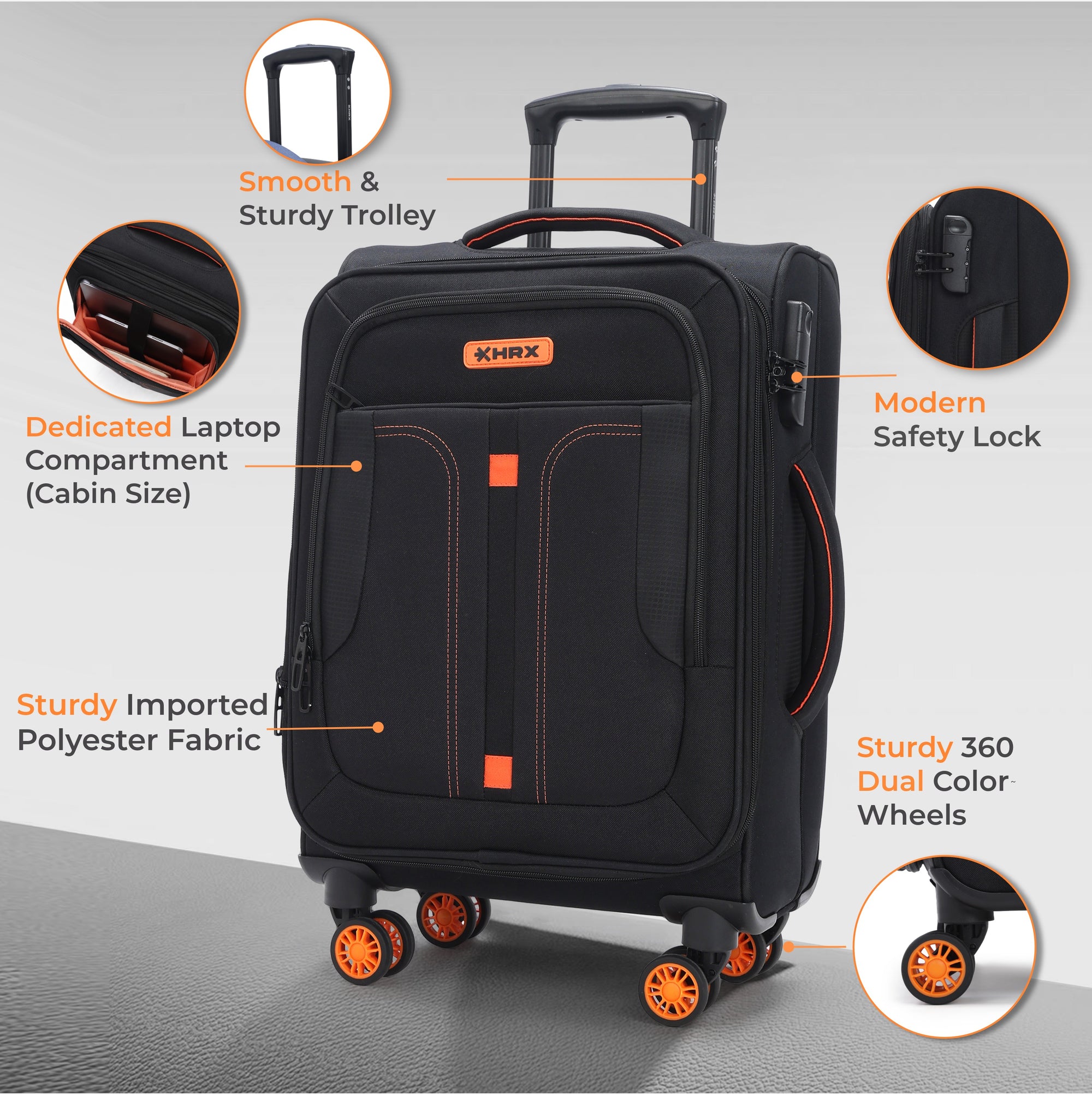 HRX Overdrive Spinner Trolley- Soft Body Luggage