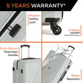 Light gray hard-shell carry-on suitcase with telescopic handle and 4 wheels
