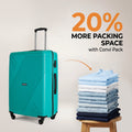 Teal hard-shell rolling suitcase with telescopic handle and 4 wheels