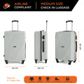 Medium hard-shell suitcase set with telescopic handles and four wheels, light gray.