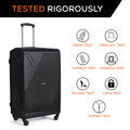 Large black polypropylene suitcase with telescopic handle and 4 spinner wheels
