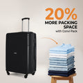 Large black polypropylene suitcase with handle and 4 spinner wheels