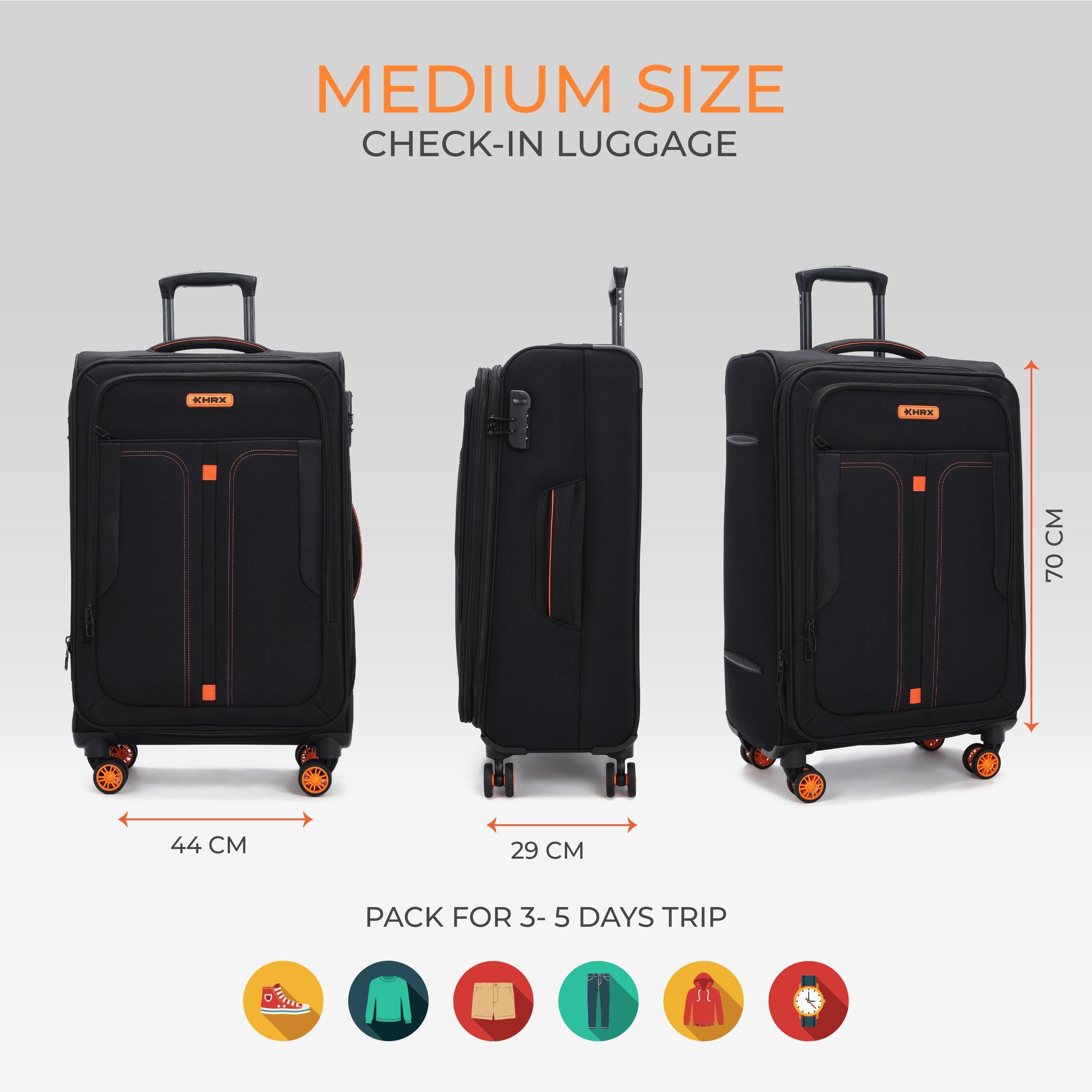 HRX Overdrive Spinner Trolley- Soft Body Luggage