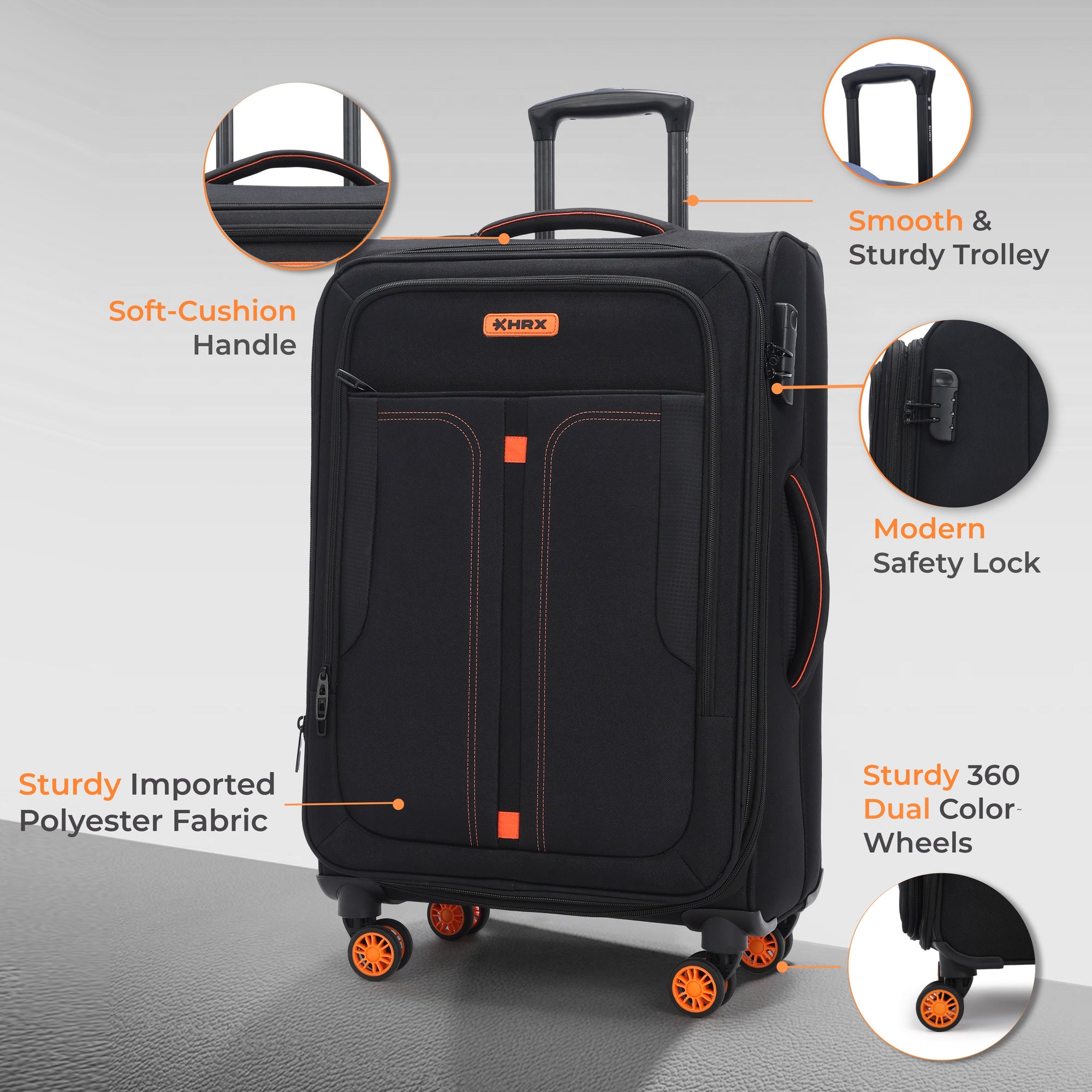 HRX Overdrive Spinner Trolley- Soft Body Luggage