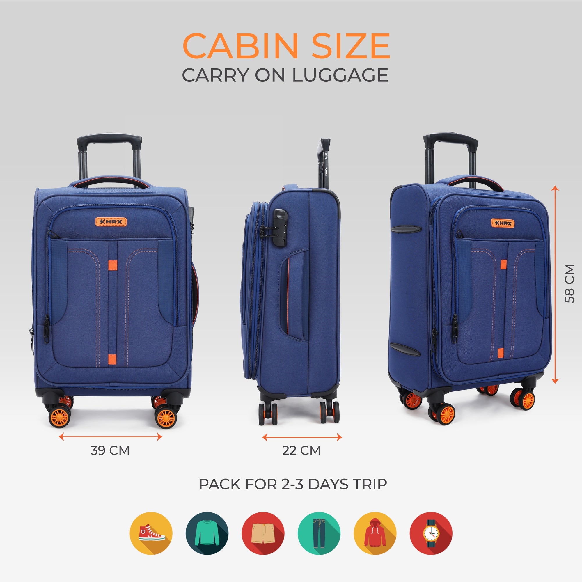 HRX Overdrive Spinner Trolley- Soft Body Luggage