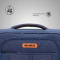 Blue soft body luggage top with carry handle and HRX logo, orange-lined panel.
