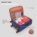 Blue soft-body luggage trolley with open spacious compartment and divider straps