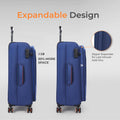 Blue expandable soft-body spinner trolley with zipper expander and side pocket