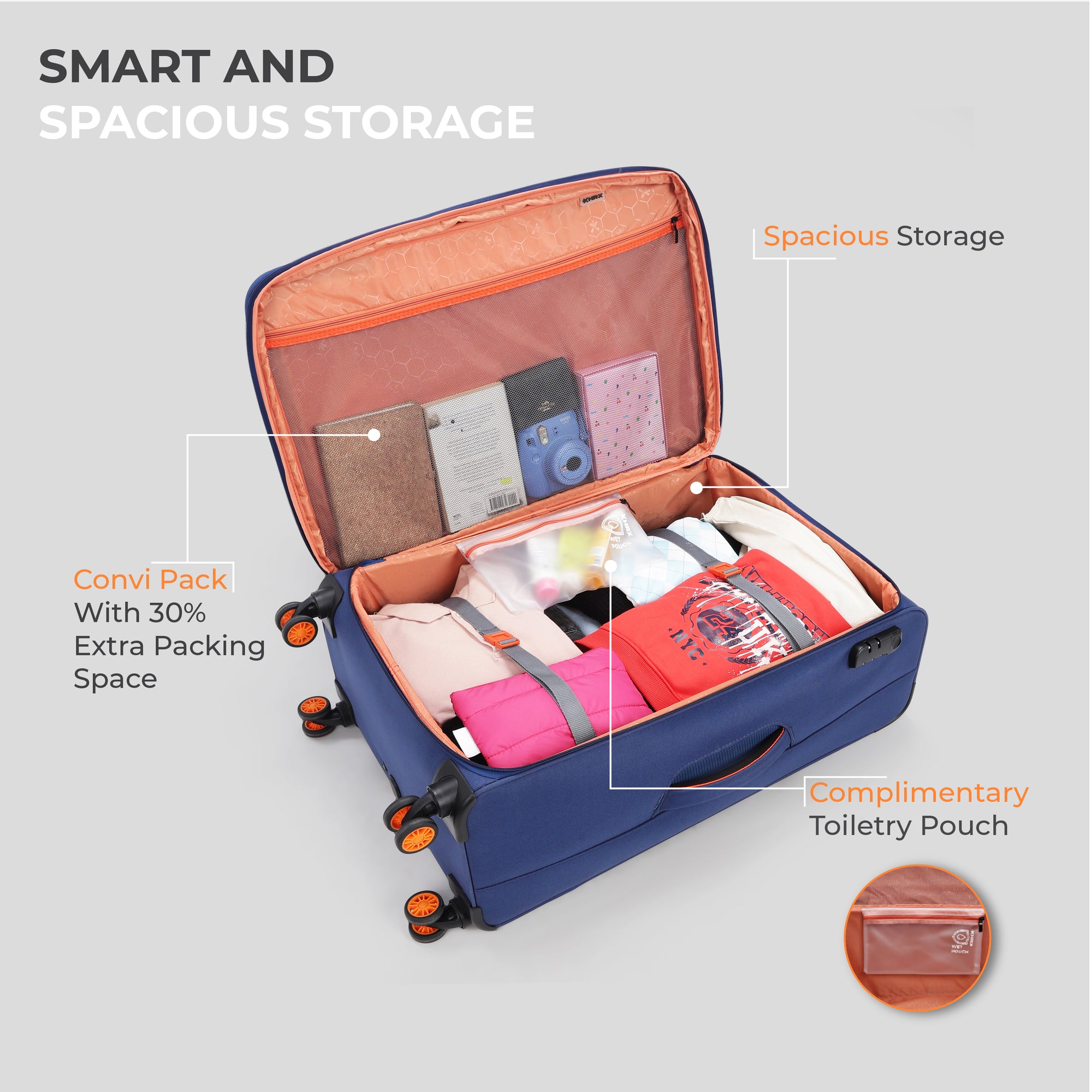 HRX Overdrive Spinner Trolley- Soft Body Luggage