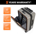 Silver trolley suitcase opened to reveal a padded laptop compartment