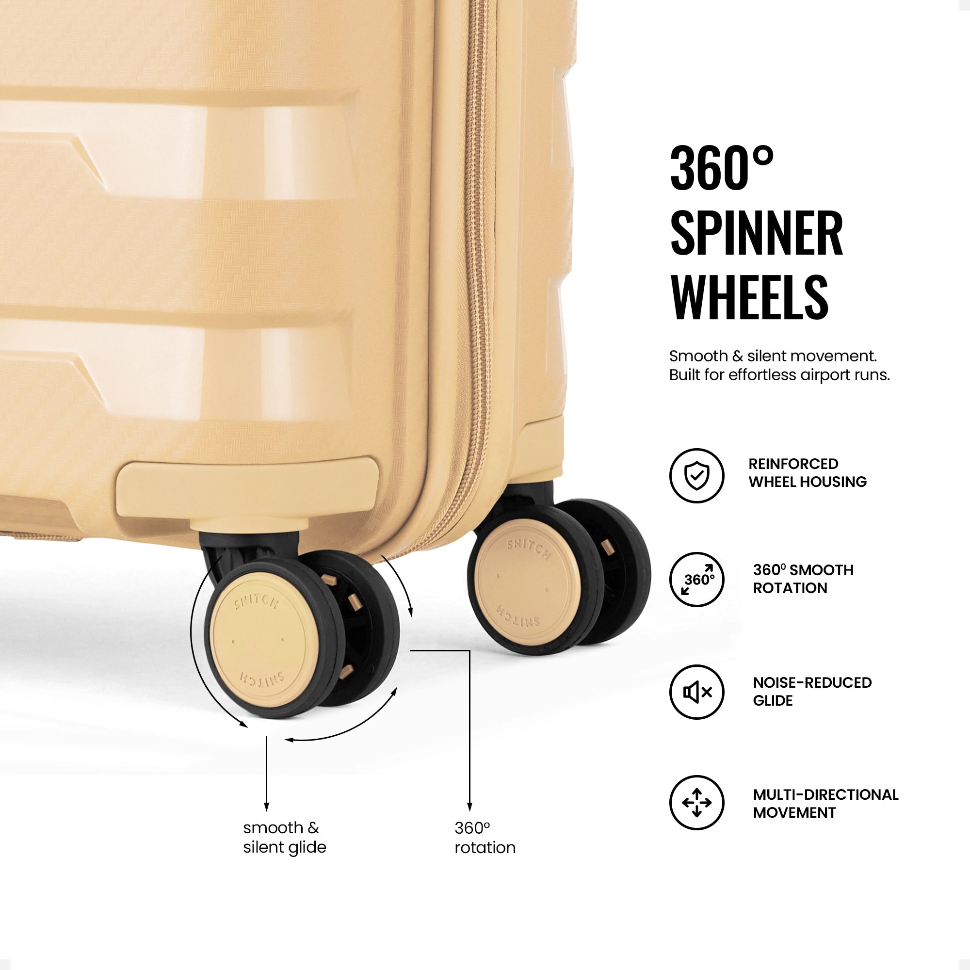 Large beige check-in trolley with smooth 360° spinner wheels