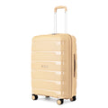 Beige medium check-in trolley suitcase with upright handle and four spinner wheels