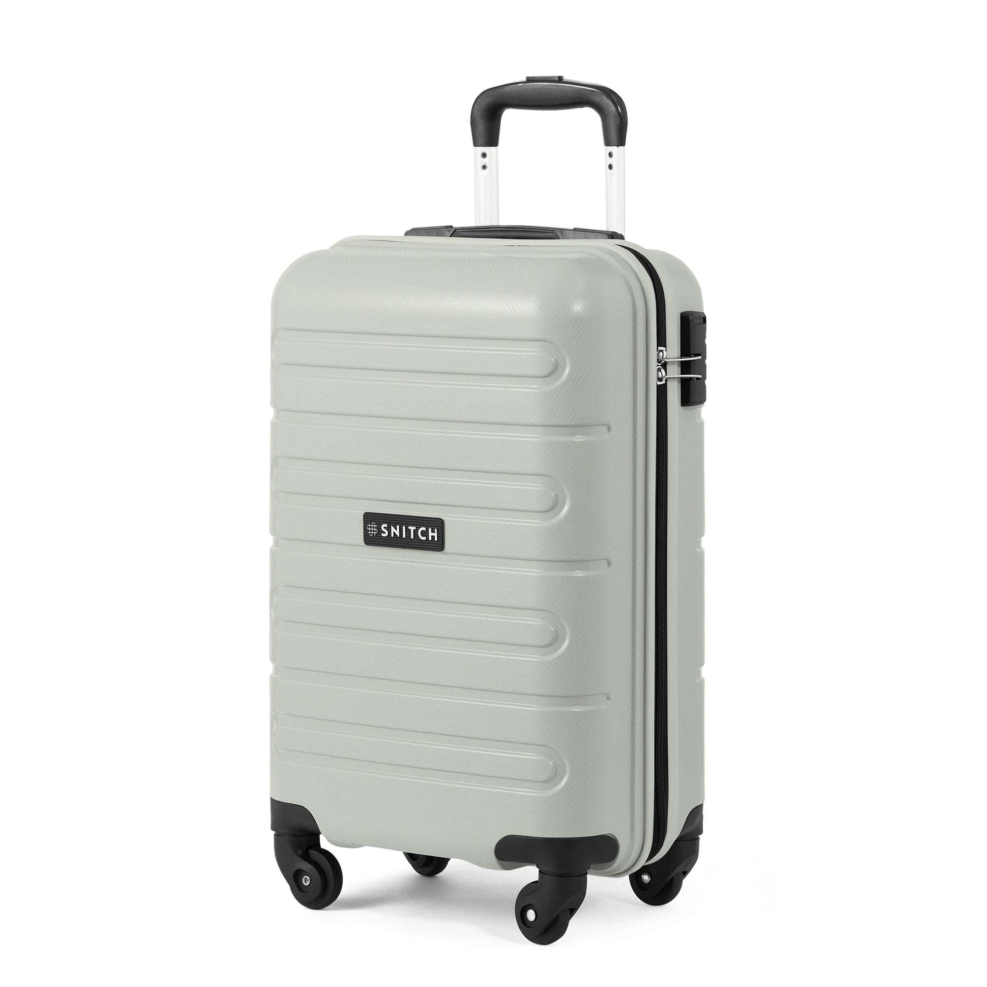 Light gray cabin trolley with telescopic handle and four black wheels
