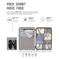 Cabin trolley suitcase interior view with packing compartments, shoe storage bag