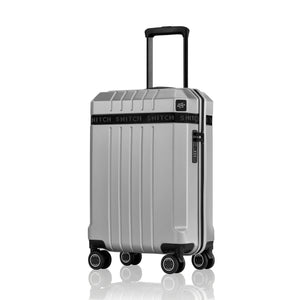 Grey polycarbonate cabin trolley with telescopic handle and 8 spinner wheels