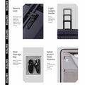 Large polycarbonate trolley features: secure lock, light handle, shoe bag, mesh pockets