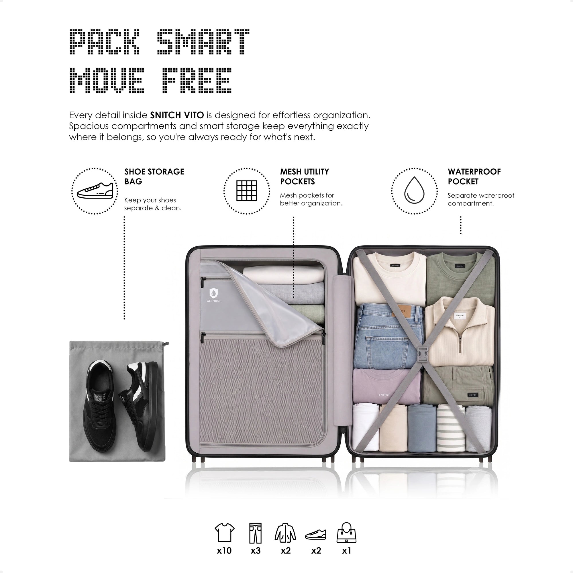 Snitch Vito Polycarbonate Medium Check-in Trolley (67.5 cm | 8 Wheels)