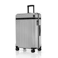 Grey polycarbonate check-in trolley suitcase with telescopic handle and 8 wheels