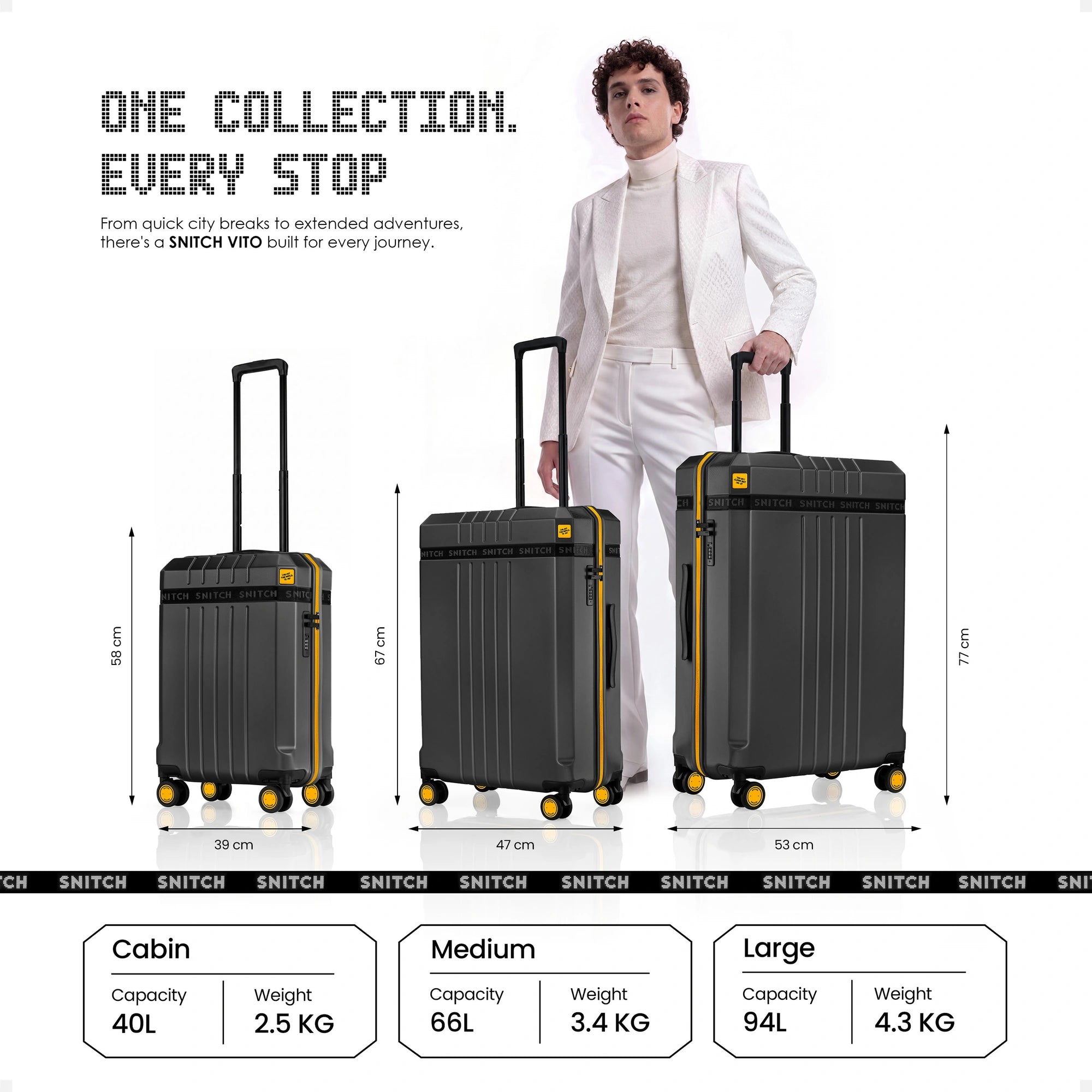 Snitch Vito Polycarbonate Set of 2 Trolley (58.5 cm | 67.5 cm | 8 Wheels)