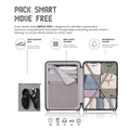 Open grey polycarbonate trolley with pack-smart organizer compartments and zip mesh pockets