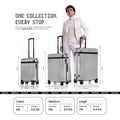 Three-piece polycarbonate trolley set, light grey, 8 wheels, cabin/medium/large sizes