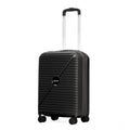 Polypropylene cabin spinner suitcase in black with telescopic handle and four wheels