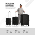 8-wheel polypropylene hard-shell suitcase set: cabin, medium, large, black