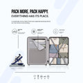 Open cabin suitcase organizer with compartments, mesh pocket, and shoe bag section