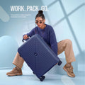 Blue ribbed cabin spinner suitcase with 360 wheels and telescopic handle