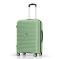 Green ribbed cabin spinner suitcase with telescopic handle and four spinner wheels