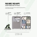 Polypropylene cabin spinner suitcase, open interior with dividers and zippered compartments
