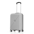 Polypropylene cabin spinner suitcase in light gray with telescopic handle and four wheels