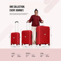 Red 8-wheel cabin spinner suitcase shown with matching medium and large sizes