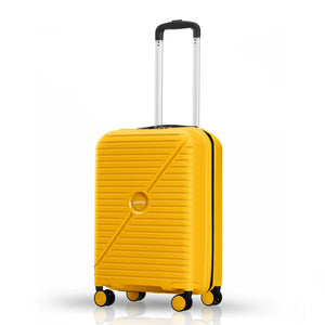 Yellow 8-wheel cabin spinner suitcase front view with telescopic handle
