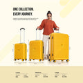 8-wheel polypropylene hard-shell suitcase set: cabin, medium, large, yellow