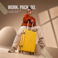 Small yellow wheeled cabin suitcase with telescopic handle, 360° spinner wheels