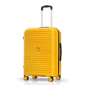 Yellow polypropylene spinner suitcase with ridged front panel and four wheels