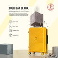 Yellow polypropylene spinner suitcase with ridged front and rounded corner protectors