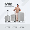 Light gray polypro spinner suitcase set with telescopic handles, sizes shown