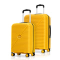 Set of two yellow hard-shell spinner suitcases with telescoping handles and wheels