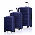 Blue hard-shell luggage set of 3 suitcases with telescopic handles and spinner wheels