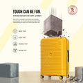 Yellow hard-shell spinner suitcase on 8 wheels with textured front panel