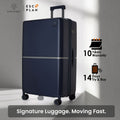Navy hard-shell polycarbonate luggage with telescopic handle and spinner wheels